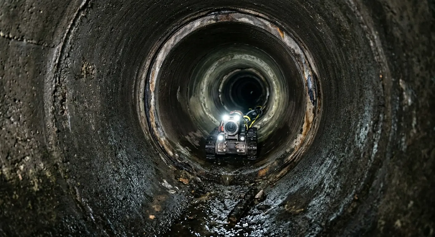 Robotic sewer camera inspecting pipe interior for Drain Snake Service in Lyon